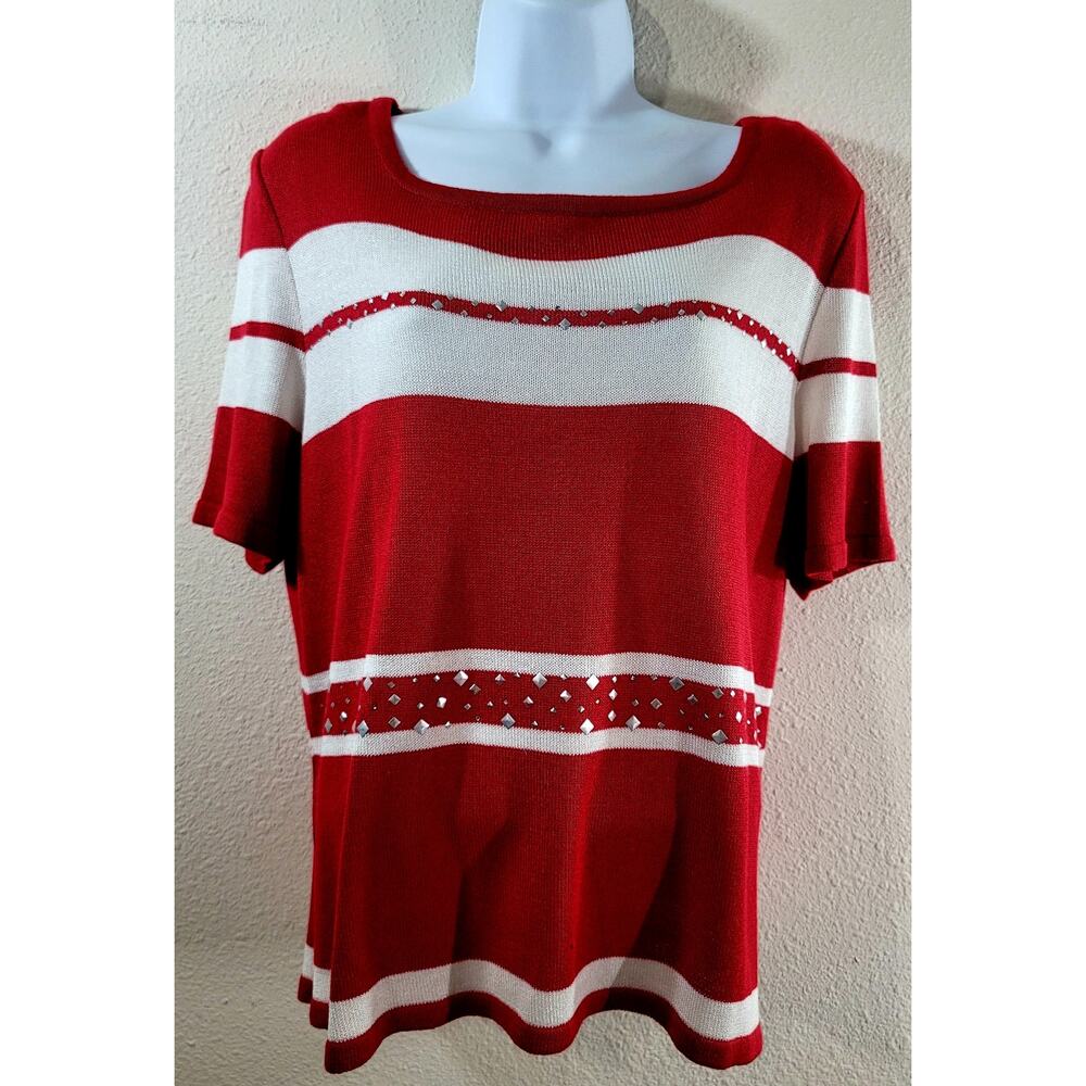 Philippe Marques Red White Rhinestone Stud Top 14 Lightweight Soft Stretch